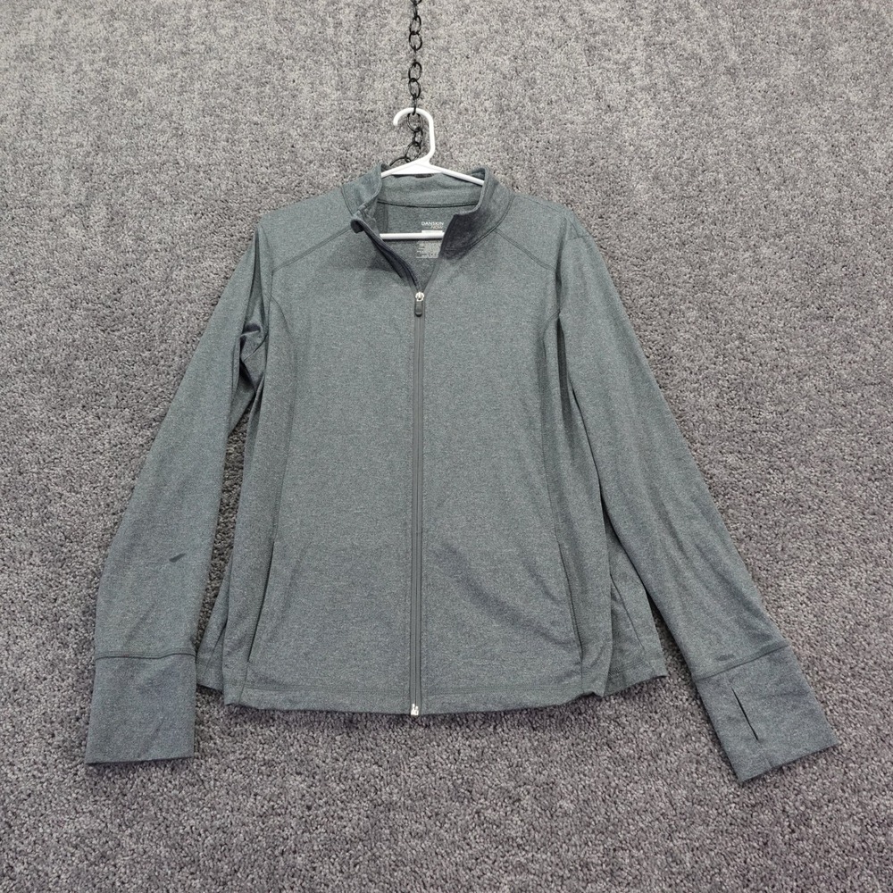 Danskin Now Full Zip Jacket Womens Large Gray Activewear Workout Thumbhole Yoga